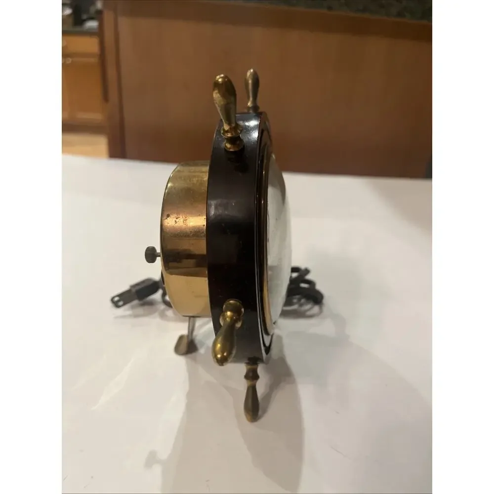 Vintage General Electric Tabletop Clock Brass Ship Wheel Clock Model #3H98 WORKS